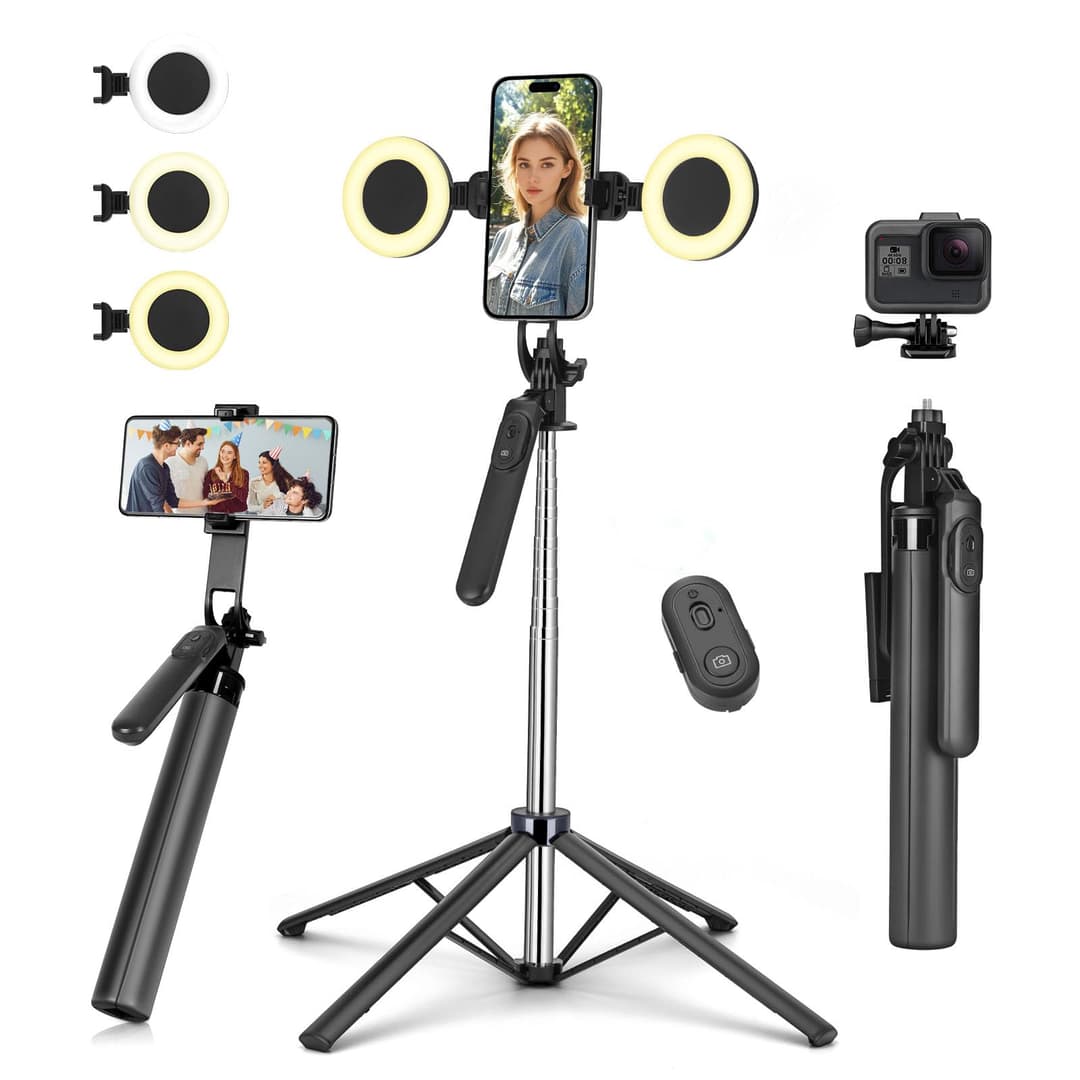 Trépied selfie stick avec 2 lumières de remplissage, en m…