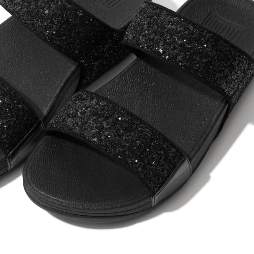 Fitflop Women's Lulu Glitter Slides, Summer Sandal - Lightweight & Comfortable with Natural Arch Support - Black Glitter - 6 UK - 2