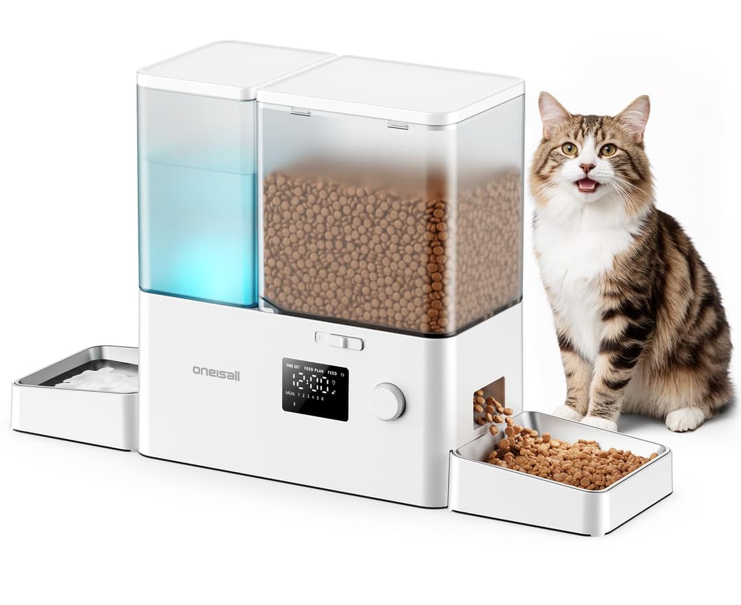 oneisall Automatic Cat Feeder and Water Dispenser,36Cups/8.5L 2-in-1 Clean Food Fresh Water Large Capacity 5L Timed Cat Food Dispenser&3.5L Gravity Water Fountain for Pets,Small Dogs,Puppies,Kittens