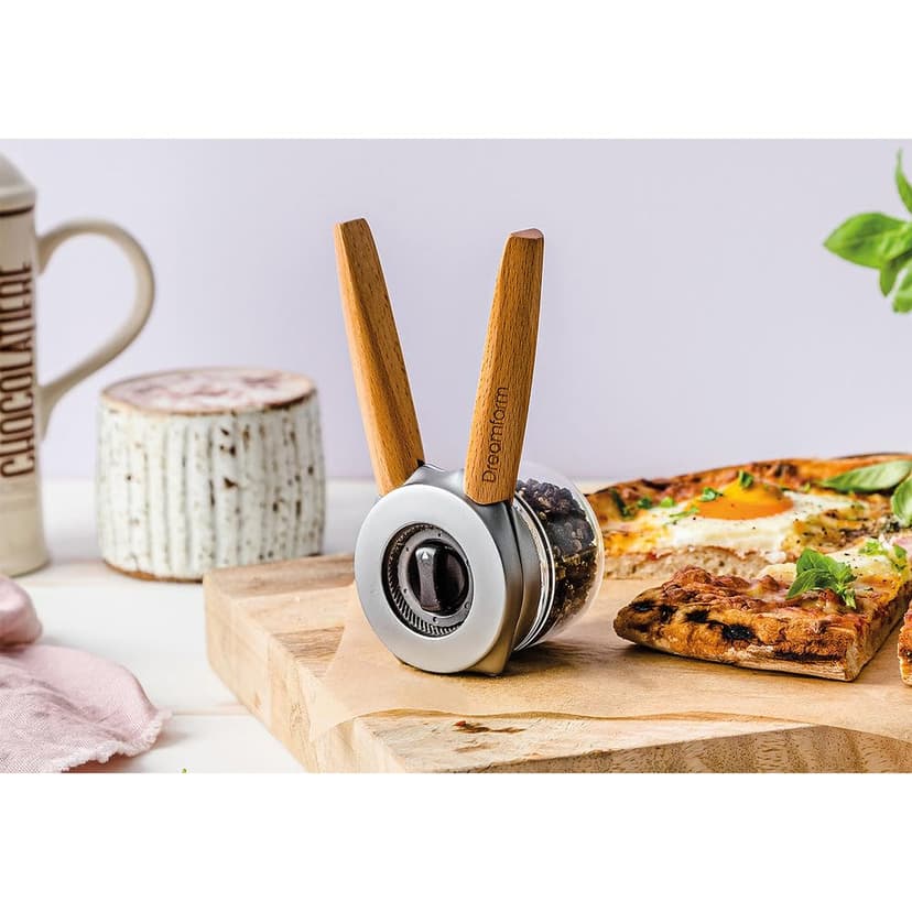 Dreamfarm Ortwo Original Ergonomic 1-or-2-Handed Re-Fillable Pepper, Spice, Seed, Coffee Mill with 6 Grind Settings - 2oz Wood - 2