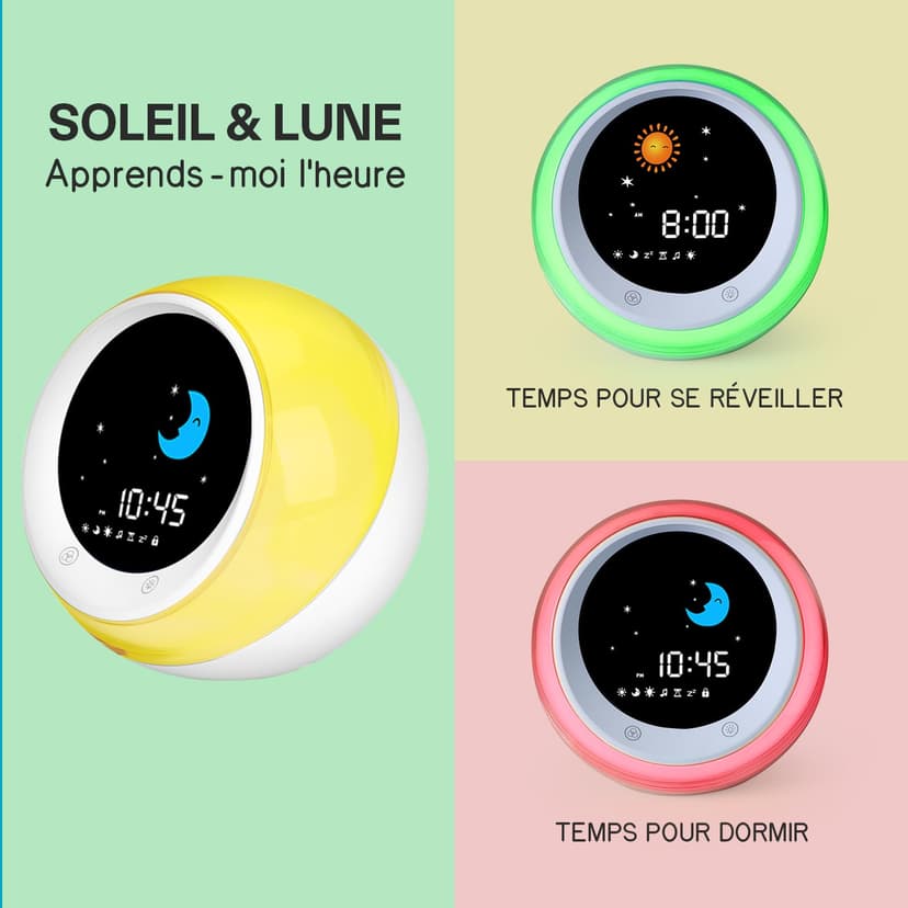 iHoo Toddlers Sleep Training Clock, Kids Alarm Clock with Night Light & Nap Timer, Ok to Wake Clock Gift for 2-9 Years Girls Boys White - 3