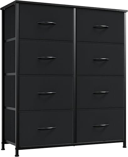 Somdot Tall Chest of Drawers for Bedroom with 8 Drawers, Wide Storage Organiser Fabric Dresser for Closet Nursery Bedside Living Room Laundry Entryway Hallway, Black