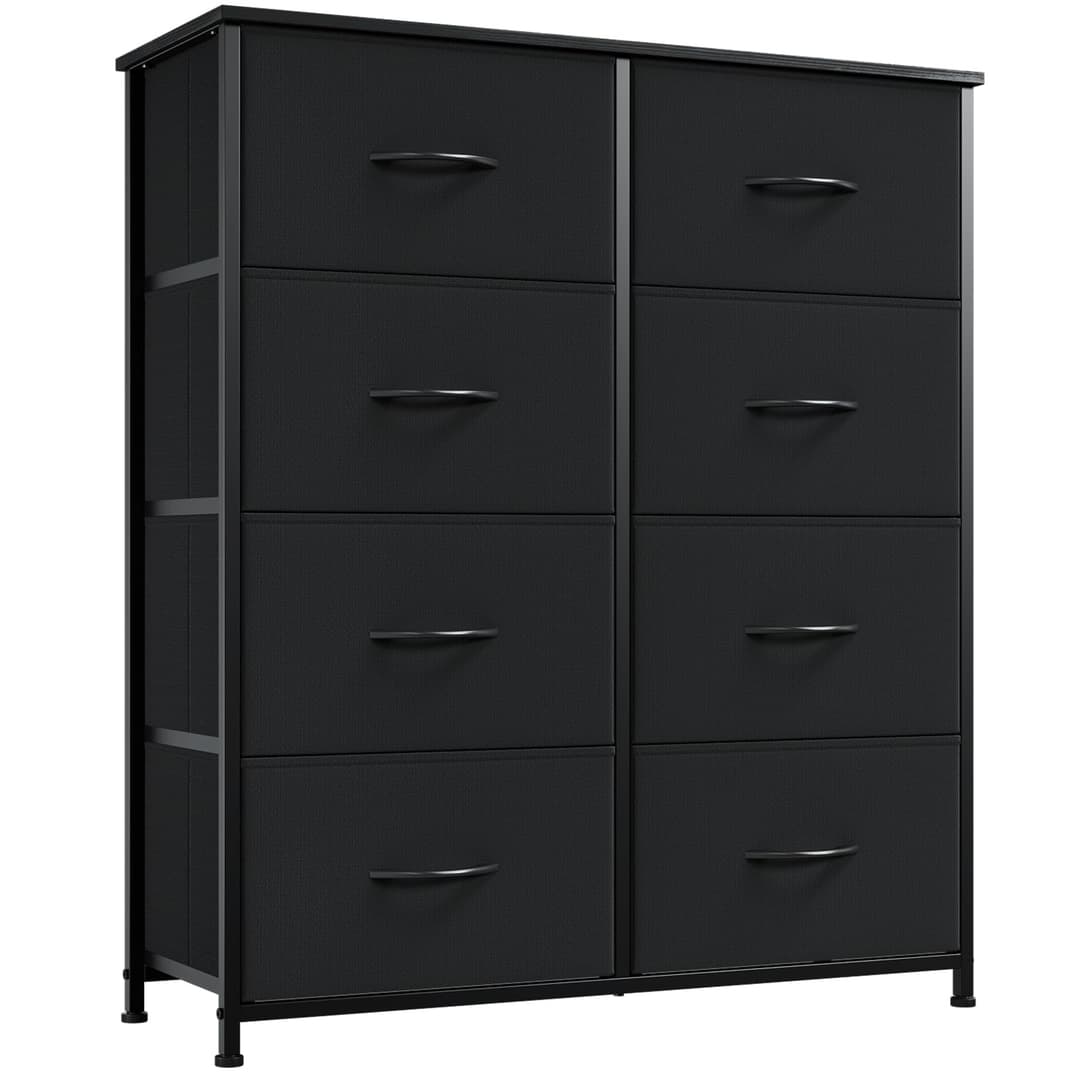 Somdot Tall Chest of Drawers for Bedroom with 8 Drawers, Wide Storage Organiser Fabric Dresser for Closet Nursery Bedside Living Room Laundry Entryway Hallway, Black