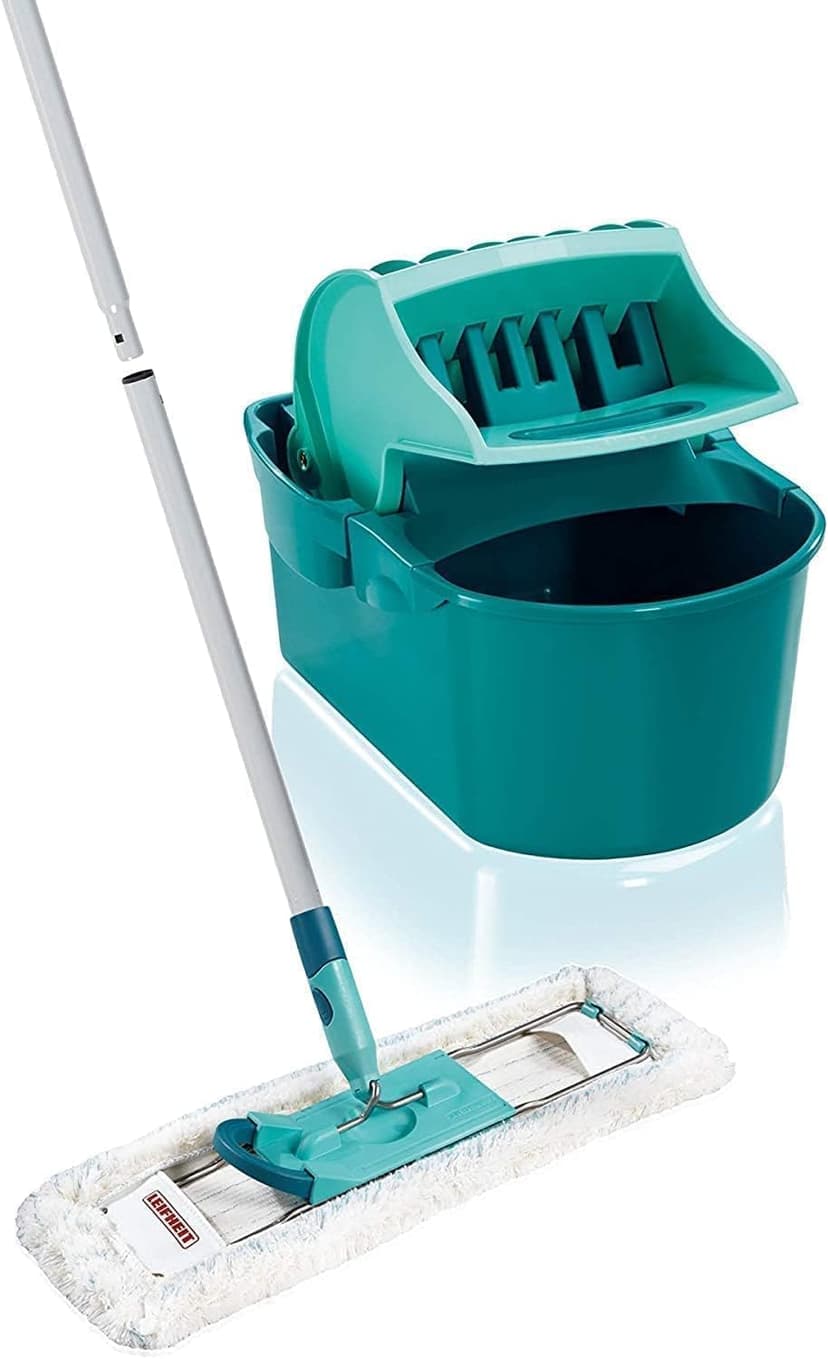 Leifheit Profi Compact Wringer Set, XL 42cm Flat Mop Head, 3-part Handle, Easy Wringing System, Turquoise - 1
