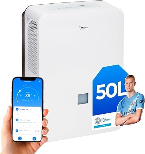 MIDEA Déshumidificateur d air Anti Moisissure intérieur 50 L/Jour | Réservoir amovible 6L, APP/Wifi, Mode Confort, Minuterie 24H | Déshumidificateur industriel de grande capacité jusqu’à 120m²/300 m³
