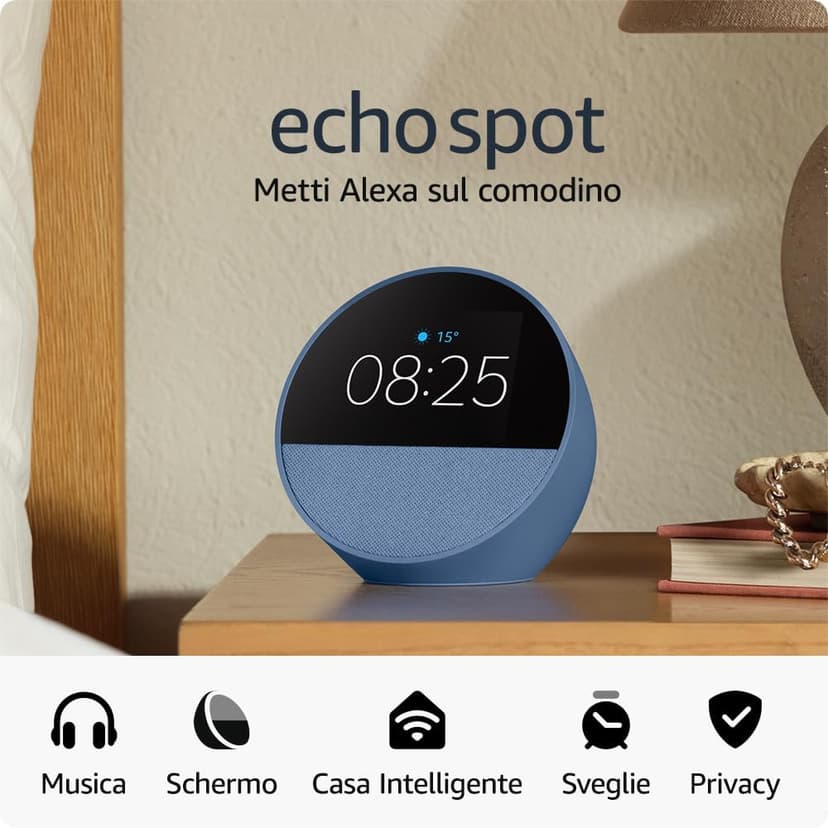 Amazon Echo Spot (Nouvelle génération) | Réveil connecté avec un son de qualité | Bleu, avec accès anticipé à Alexa+ - 1