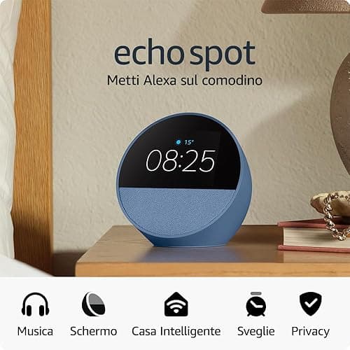 Amazon Echo Spot (Nouvelle génération) | Réveil connecté avec un son de qualité | Bleu, avec accès anticipé à Alexa+