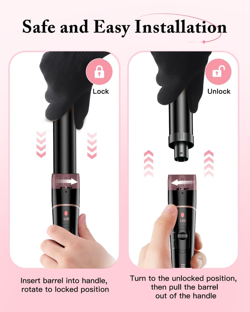 BESTOPE PRO 6-in-1 Curling Iron, Large Curls and Small Curling Irons, Curling Iron with Various attachments, Gloves, Temperature Adjustable, Black - 7
