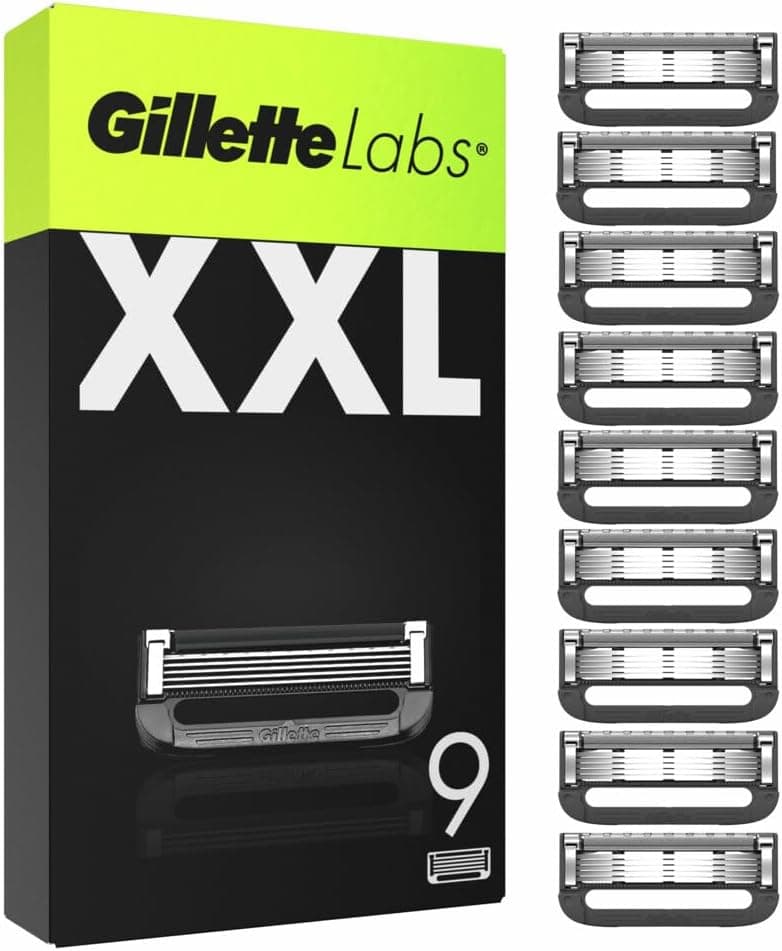 Gillette Labs Lot De 9 Recharges De Rasoir pour Hommes, authentiques, A 5 Meilleures Lames De La Marque, Barre Exfoliante pour Un Rasage Doux Et Efficace, Compatibles avec Les Manches GilletteLabs - 1