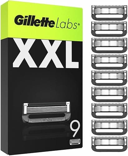 Gillette Labs Lot De 9 Recharges De Rasoir pour Hommes, authentiques, A 5 Meilleures Lames De La Marque, Barre Exfoliante pour Un Rasage Doux Et Efficace, Compatibles avec Les Manches GilletteLabs