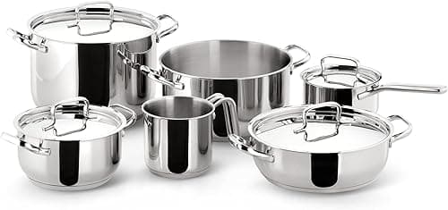 Lagostina Sfiziosa Batterie de Cuisine en Acier Inox 18/10, Casseroles Induction, Gaz et Four, 10 Pièces, Fond Lagoseal Plus, Set avec 3 Faitouts, 1 Marmite, 1 Casserole, 1 Pot à Lait, 4 Couvercles