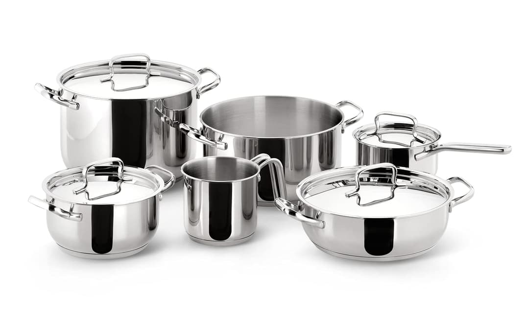 Lagostina Sfiziosa Batterie de Cuisine en Acier Inox 18/10, Casseroles Induction, Gaz et Four, 10 Pièces, Fond Lagoseal Plus, Set avec 3 Faitouts, 1 Marmite, 1 Casserole, 1 Pot à Lait, 4 Couvercles