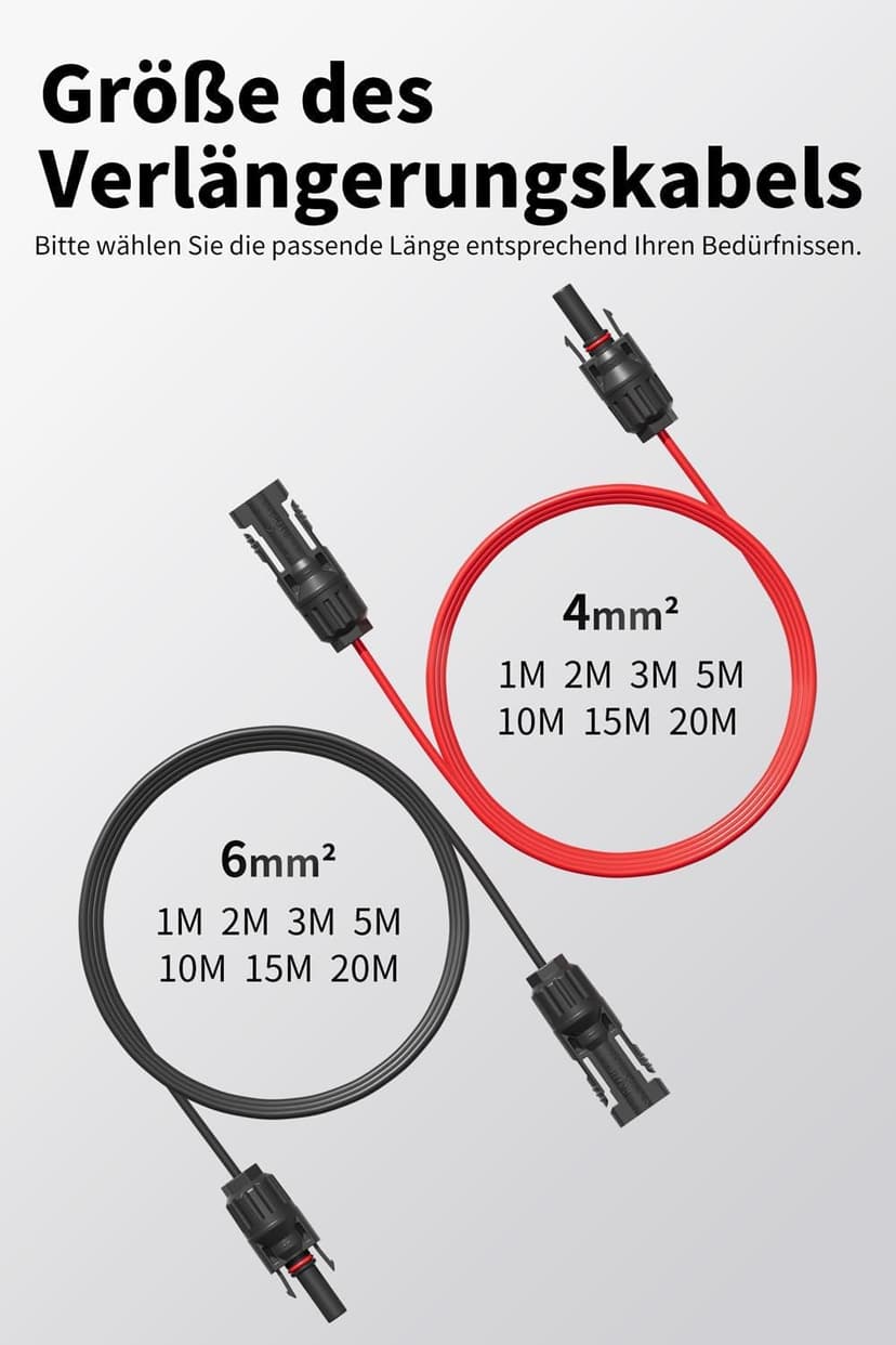 Solar Cable 4 mm²/6 mm², Solar Cable Extension 1/2/3/5/10/15/20 m, Multi-Contact 4 Solar Cable, IP67 Waterproof, Solar Cable Extension Cable - 7