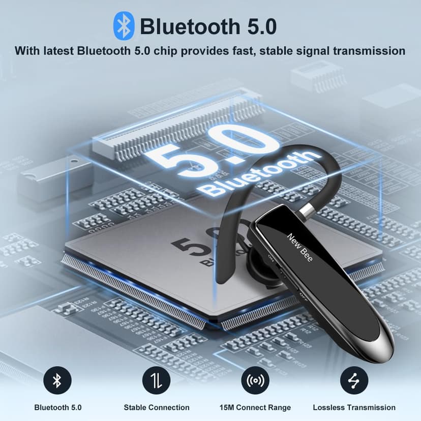 New Bee Main Libre Bluetooth Oreillette, Casque sans Fil Bluetooth avec Microphone 60 Jours en Veille Casque Mains Libres avec Microphone Casque pour iPhone Samsung, HTC, LG, Sony, PC (Noir) - 8
