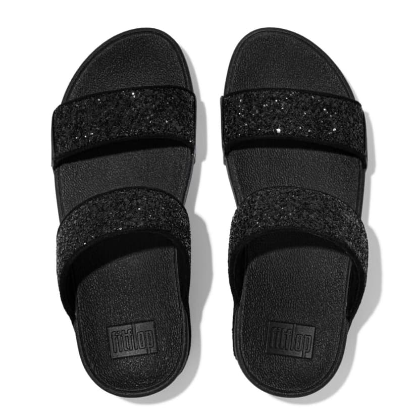Fitflop Women's Lulu Glitter Slides, Summer Sandal - Lightweight & Comfortable with Natural Arch Support - Black Glitter - 6 UK - 5