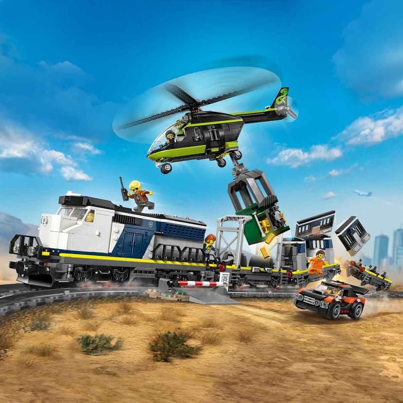 LEGO City Police Train Heist Toy - Remote Control Train Model Kit w/Circular Track, Helicopter, Rally Car & 6 Minifigures - STEM Birthday Gift for 7+ Year Old Boys - 60508 - 2