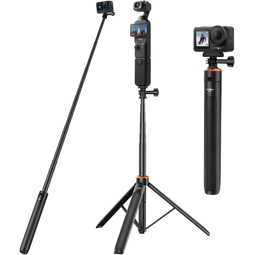 53"/135cm Selfie Stick Tripod for DJI Osmo Pocket 4/3, GoPro Hero 13/12/11/10/9/Max2, DJI Osmo Action 6/5 Pro/4, AKASO EK7000, Action Cams 2-in-1 Extendable Handle/Travel Vlogging Stand/Accessories