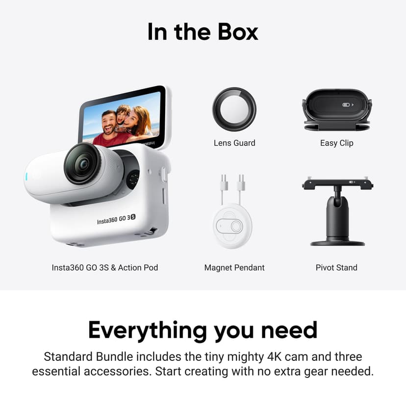 Insta360 GO 3S 64GB Arctic White - 4K Tiny Portable Vlogging Camera, Hands-Free POVs, Mount Anywhere, Stabilization, 140 Min Battery Life, 10m Waterproof, AI Editing, For Vlog, Travel, Outdoor - 8