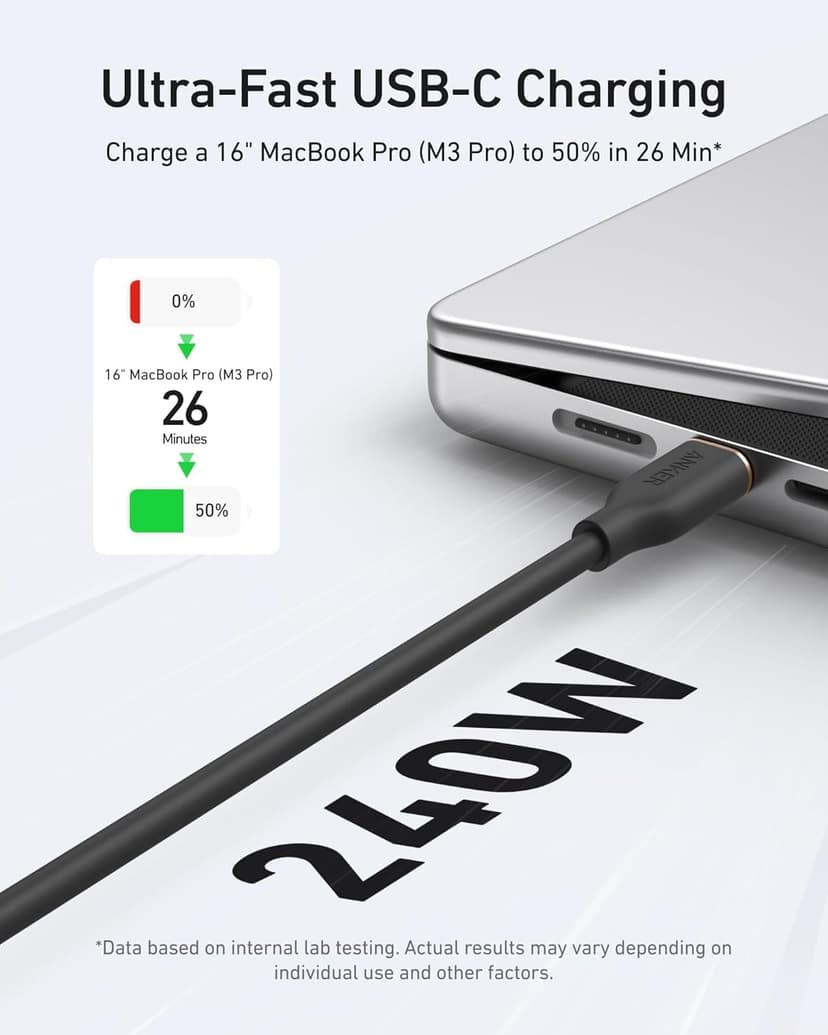 Anker USB C Cable, 240W Type C Flow Cord, Fast Charging for MacBook Pro, iPhone 17/16/15, iPad Pro, Samsung Galaxy,and More (USB 2.0, 6FT, Black) - 4