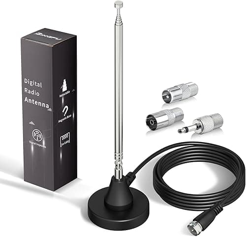 Bingfu DAB FM Radio Antenna Indoor Digital Telescopic Aerial with Magnetic Base 3Meter Extension Cable for 75 Ohm DAB+ FM Radio Home Stereo Receiver AV Audio Video Home Theater Receiver