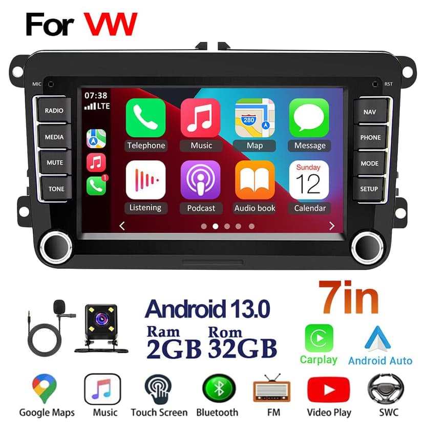 2+32G Android 13 Autoradio pour Skoda Fabia 2007-2014 avec sans Fil CarPlay Android Auto, 7 Pouces Radio Stéréo avec Navigation GPS Bluetooth Wi-FI FM RDS Caméra de recul Incluse - 7
