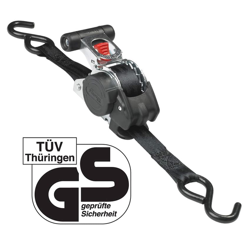Master Lock 3238EURDAT Retractable Ratchet Tie Down Strap with S-Hooks, Black, 3m x 25mm Strap, Pack of 2 - 2