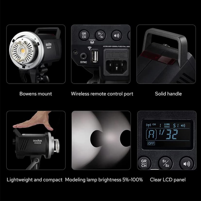 Godox MS300-V 300W Studio Flash with Upgraded LED Modeling Lamp, 2.4G Wireless X System, Bowens Mount - Ideal for Fashion, Advertising, and Studio Photography - 4