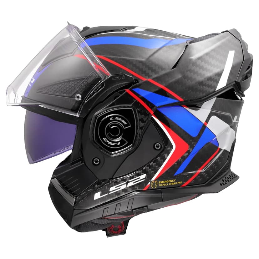 LS2 FF901 Advant X Carbon Black Modular 180° Flip Front Dual Visor Full Face Motorbike Helmet Sport. ECE 22.06 Certified. Pinlock and Backpack Carry Bag - FUTURE II - WHITE BLUE RED - L - 1