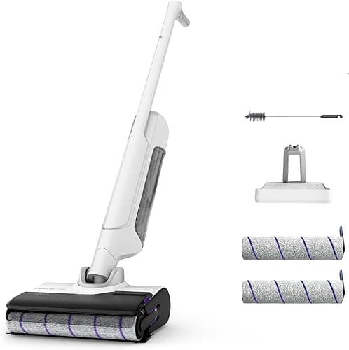 Rowenta X-Clean 10, Aspirateur Laveur sans fil, Design Plat 180°, Auto-Nettoyage et séchage 65°C, Autonomie 60min, Parfait pour Tâches Tenaces et Poils d’Animaux GZ7540WO, Blanc