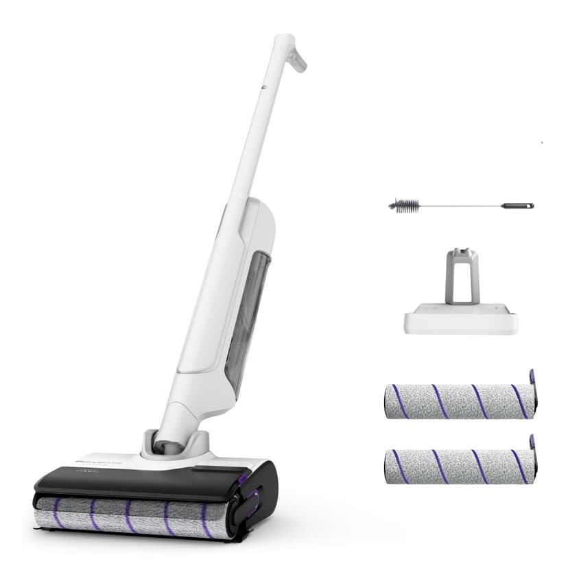 Rowenta X-Clean 10, Aspirateur Laveur sans fil, Design Plat 180°, Auto-Nettoyage et séchage 65°C, Autonomie 60min, Parfait pour Tâches Tenaces et Poils d’Animaux GZ7540WO, Blanc - 1