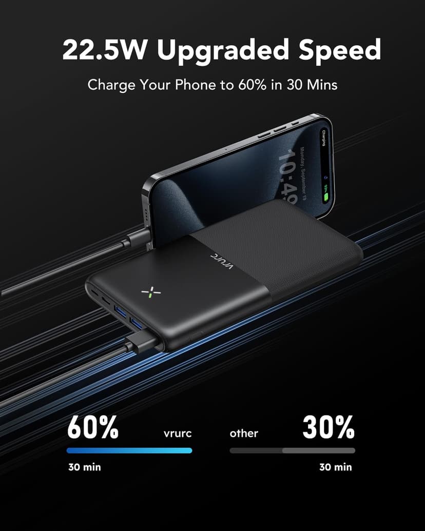 VRURC Power Bank 30 000 mAh 22,5 W Powerbank USB C Charge Rapide Batterie Externe pour téléphone Portable avec 4 Sorties et 3 entrées Chargeur Portable Compatible avec iPhone, Huawei, tablettes, etc - 3