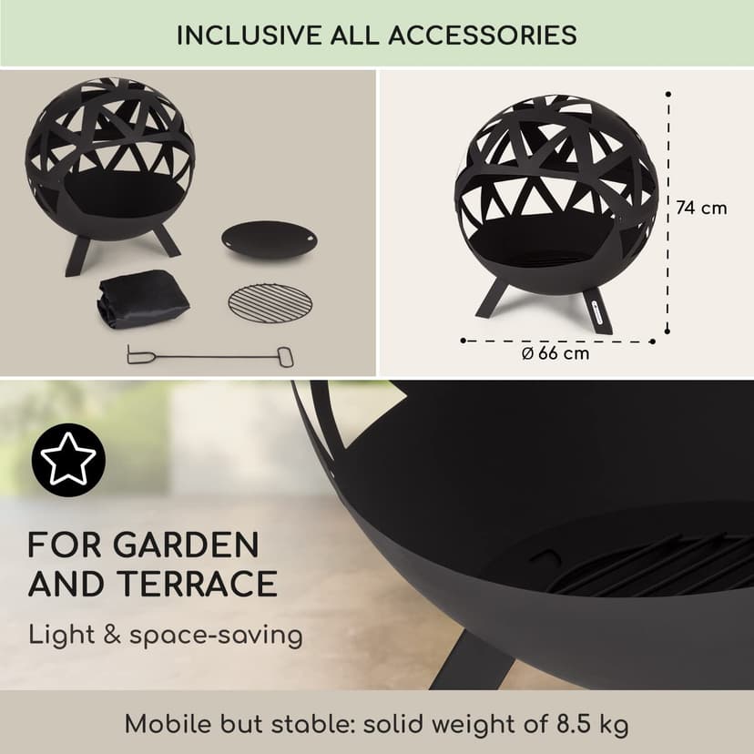 blumfeldt Fire Pits for Garden, Fire Bowl Camping Firepit, Outdoor Wood Burners for Camp Firepit with Steel Base Stand, Outside Fireplace Log Burner w/Poker, Circular Weatherproof Firebowl for Garden - 4