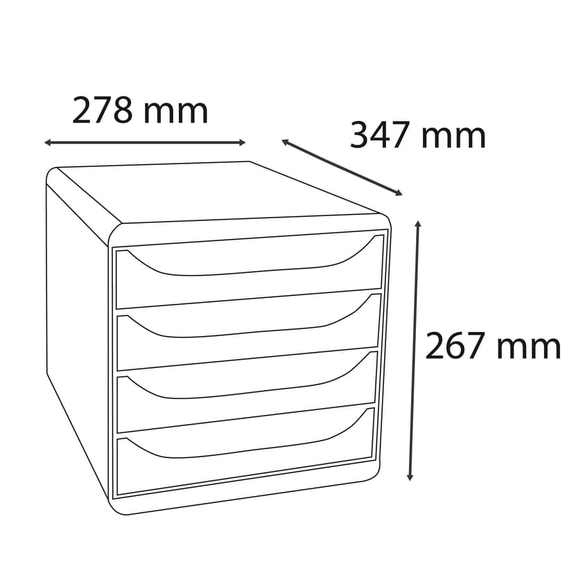 Exacompta - Ref 310498D - BIG-BOX Desktop Drawer Set - 4 x 55mm Drawers, Suitable for A4+ Documents, 347 x 278 x 267mm, 100% Recycled Plastic - Black/Harlequin - 9