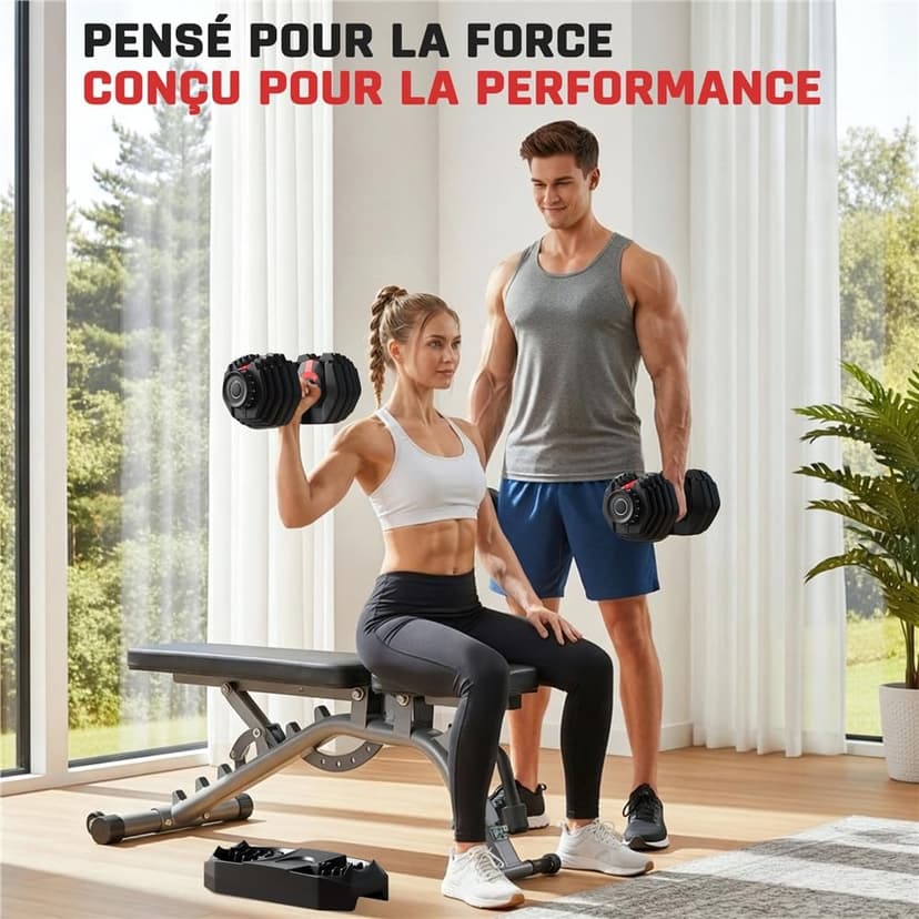 Yaheetech Haltères Réglables 2,5 à 24 kg 15 en 1 avec Base de Rangement, Système de Verrouillage de Sécurité, Poignée Antidérapante pour Entraînement à Domicile, Salle de Sport - 2