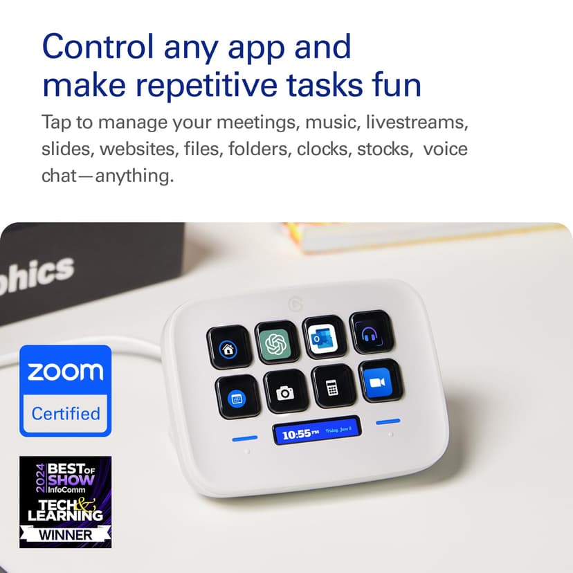 Elgato Stream Deck Neo – 8 Customizable Keys, 2 Touch Points, Speed Through Tasks & Workflows - Control Word, Excel, PowerPoint, Teams, Zoom, Spotify and more, Drag-’n-Drop Setup - Works with Mac & PC - 2