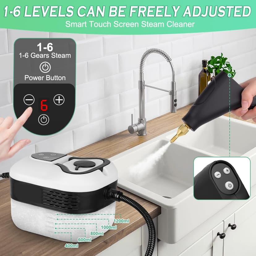 Vicloon Steam Cleaner, Handheld Steam Cleaning 2500W with 6 Speeds 4 Brush Heads, 3.5 Bar, 1200 ML Water Tank, for Cleaning Kitchen, B Year, Furniture, Car - 6