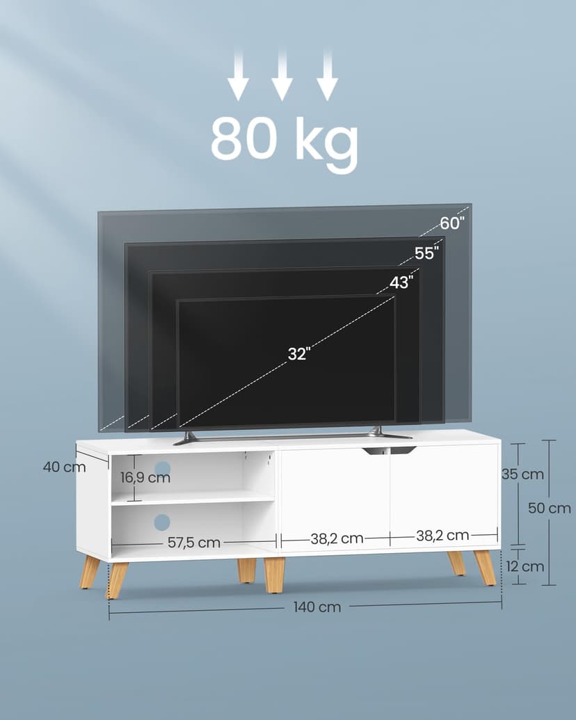VASAGLE TV Stand Unit, Entertainment Center with Adjustable Shelf, for 65 Inch TVs, 147 cm Long Media Console Table, Transitional Style, for Living Room, Bedroom, Natural Oak and Cream White LTV556Y01 - 5