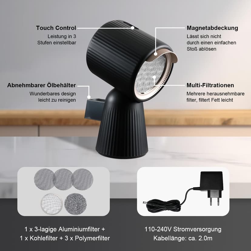 SNDOAS Hotte Aspirante Portable, Mini Hotte Aspirante 180 m³/h Puissance d'aspiration élevée, 3 Vitesses, Mode Recyclage avec Filtre à Charbon, Pour la Cuisine en Plein Air, Les Petites Cuisines - 5