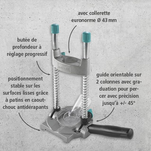wolfcraft tecmobil Mobile Drilling Aid - Mobile Drill Stand for Freehand Drilling on Walls, at Angles, Overhead, and Stationary - with dust Extraction - 4522000 - 2