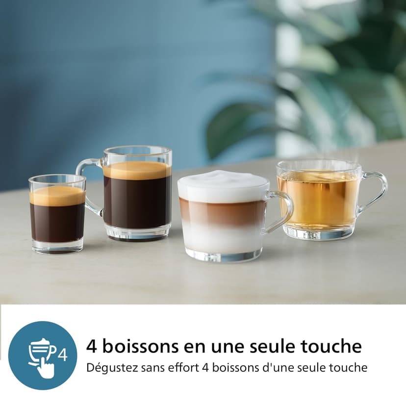 Philips Expresso broyeur Série 2300-4 Boissons, Écran tactile coloré, Carafe LatteGo, 40% plus silencieux grâce à SilentBrew, Broyeur 100% Céramique, Machine à café à grain Blanc Chromé (EP2333/40) - 3