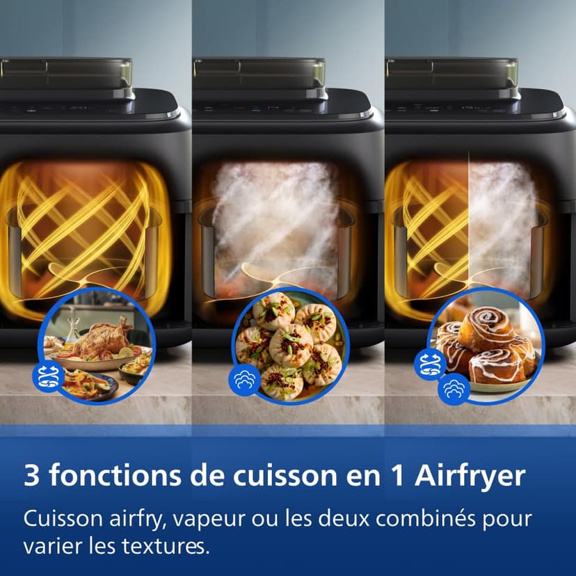 Philips Airfryer Série 5000 - Air Fryer double panier avec cuisson vapeur, 9L, RapidAir, 19 modes de cuisson, jusqu'à 90% de matières grasses en moins, AirSteam, nettoyage vapeur, HomeID (NA550/00) - 4