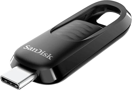 SANDISK Ultra Slider USB Type-C Flash Drive 512GB (Up to 400MB/s read speeds, USB 3.2 Gen 1 memory stick with fast performance, retractable connector, keyring) Black