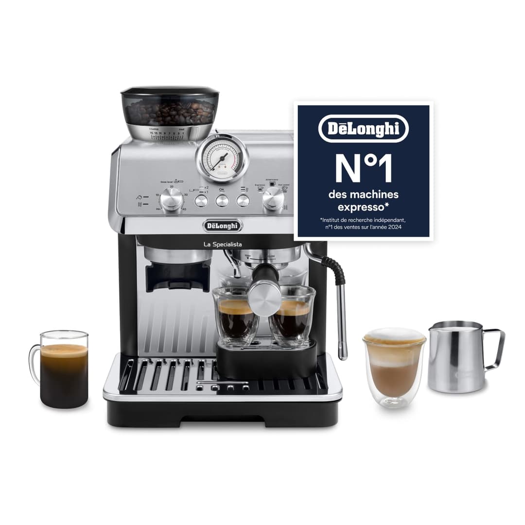 De'Longhi La Specialista Arte EC9155.W, Filter Door Machine, Manual Espresso Machine with Mill, 8 Grind Levels, 15 Bars, 3 Temperatures, Steam Nozzle, Including Barista Kit, White