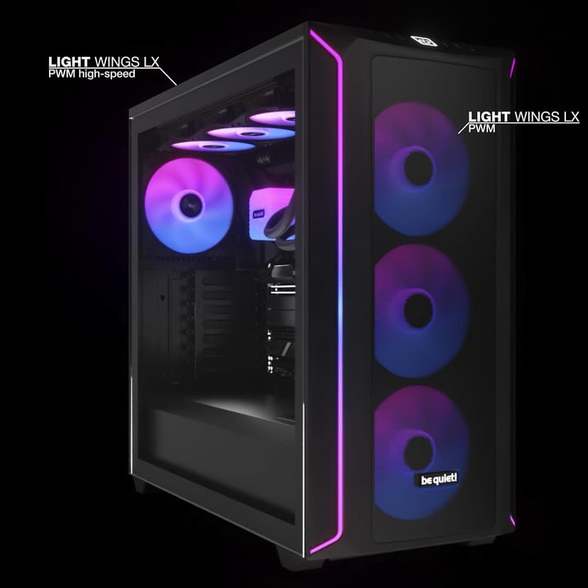be quiet! Light Wings LX 120mm PWM White ventilateur, Pack de 3 ventilateurs, hub éclairé et pales dépolies pour des effets d'éclairage spectaculaires, 16 LED RGB adressables, 7 pales de ventilateur - 7