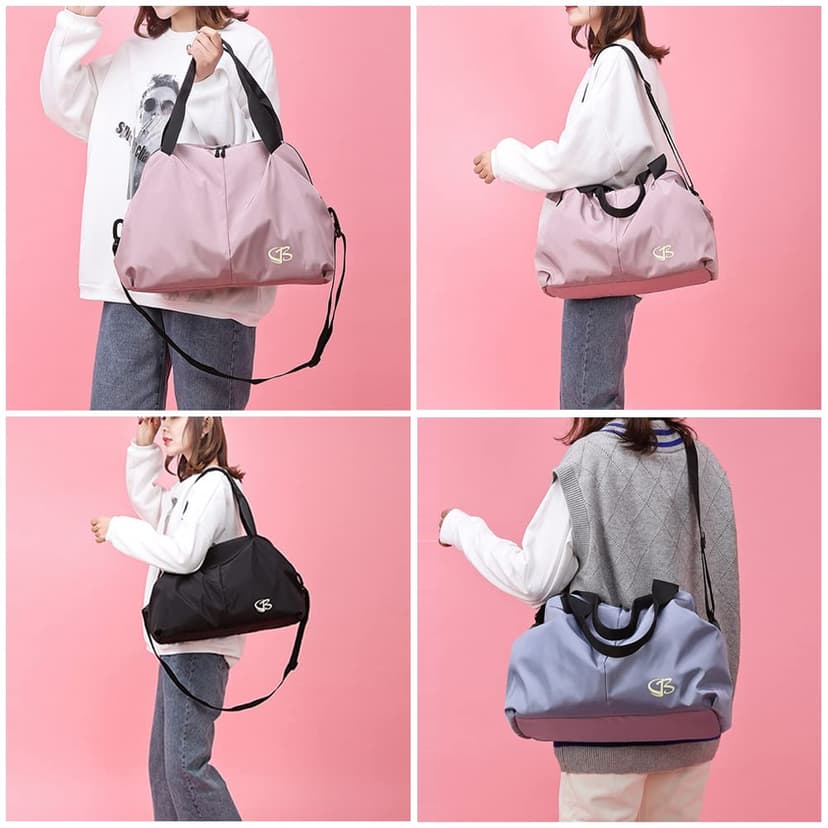 Vllcsla Sac de Sport Femme Petit, Poche Humide, 45x27x20 cm, Imperméable Sac à Bandoulière de Sport/Voyage, Sacs de Week-End à Main, Sacs de Voyage Femme Piscine, Léger, Doux (Rose foncé) - 4