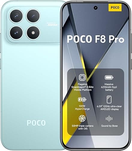 Xiaomi POCO F8 Pro, Smartphone 12+256 Go, écran AMOLED 6,59" 120 Hz, Triple caméra 50 MP avec téléobjectif 60 mm, Son signé Bose, Batterie 6210 mAh, Bleu, Garantie 2 Ans, Chargeur Non Inclus.