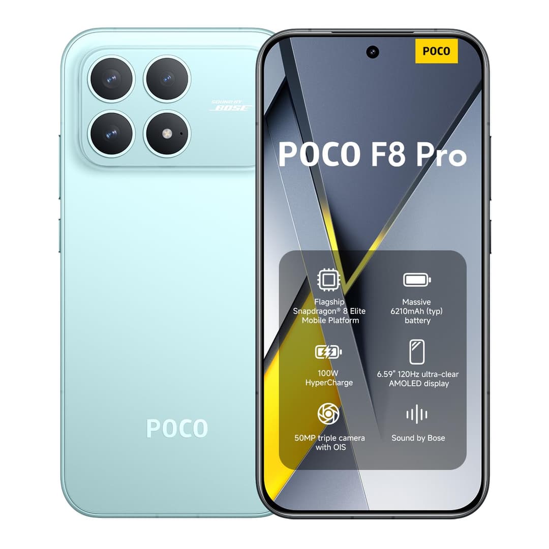 XIAOMI POCO F8 Pro, Smartphone 12+256 GB, 6.59" 120Hz AMOLED Display, 50MP Triple Camera 60mm Telephoto, Sound by Bose, 6210mAh (typ) Battery, Denim Blue, Charger Not Included