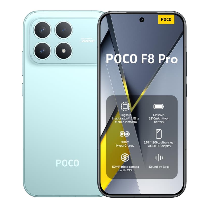 Xiaomi POCO F8 Pro, Smartphone 12+256 Go, écran AMOLED 6,59" 120 Hz, Triple caméra 50 MP avec téléobjectif 60 mm, Son signé Bose, Batterie 6210 mAh, Bleu, Garantie 2 Ans, Chargeur Non Inclus. - 1