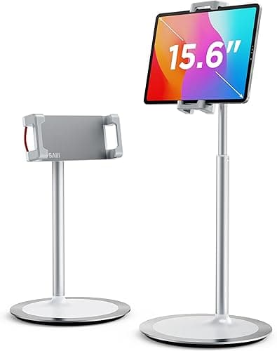 SAIJI Tablet Stand Holder, Adjustable Phone Stand, 360 Degree Rotating, Aluminum Alloy Cradle Desktop Holder Dock for 4.7"-12.9" Screen Phone (Black)