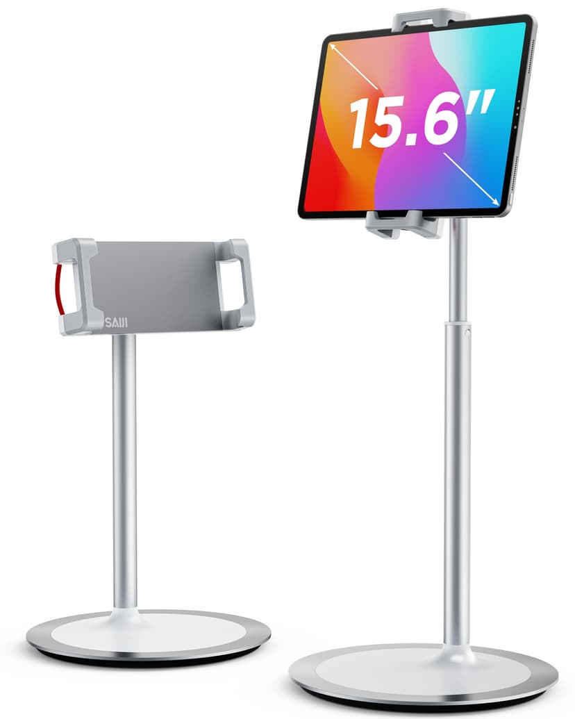 SAIJI Tablet Stand Holder, Adjustable Phone Stand, 360 Degree Rotating, Aluminum Alloy Cradle Desktop Holder Dock for 4.7"-12.9" Screen Phone (Black) - 1